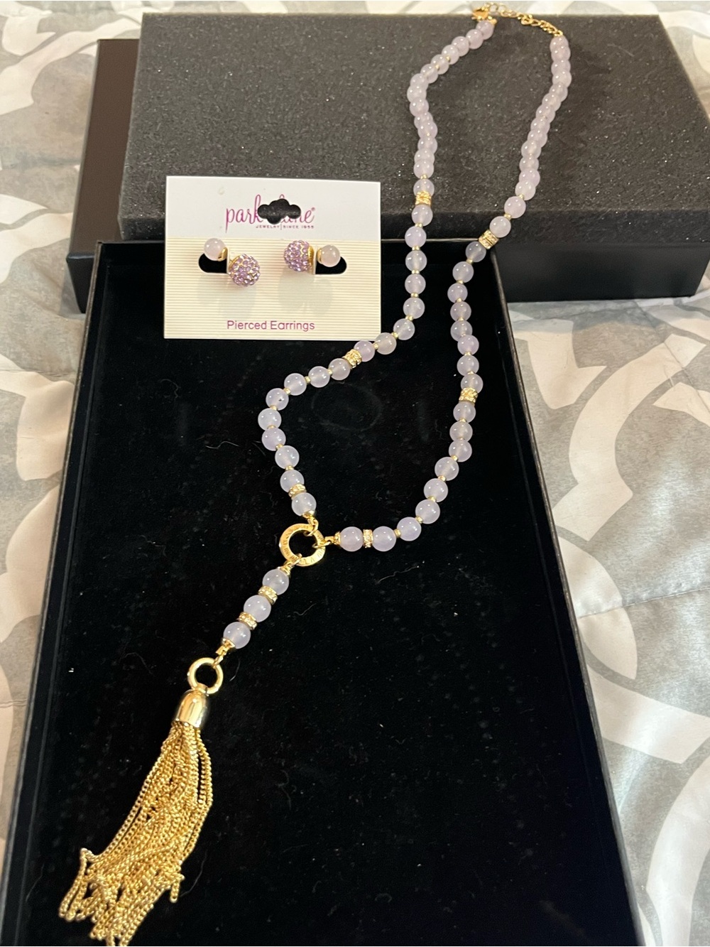 Park Lane Pale Lavender Bead Necklace with Gold Tassel